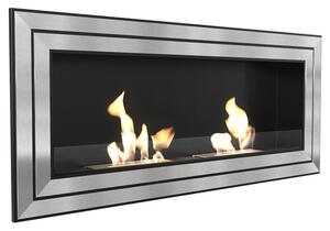 Camino Bioetanolo DA APPENDERE O AD INCASSO JULIET 1500 inox con Vetro due Bruciatori Dimensioni 150x14,2x h 65 cm - peso 33 kg Certificato ISO 9001 colore Nero bordo inox