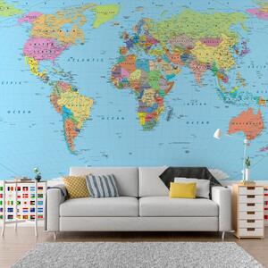 Carta da parati Mappa del mondo con diverse bandiere, Carta da parati per Bambini, Carta da parati popolare, u60137 - Tapeko.it