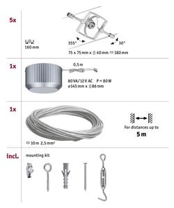 Paulmann 94133 - KIT 5xGU5,3/10W Sistema a cavo completo MAC 230V cromato