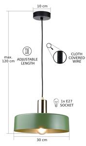 Lampadario a sospensione con filo HAKI 1xE27/60W/230V verde/nero/cromo lucido