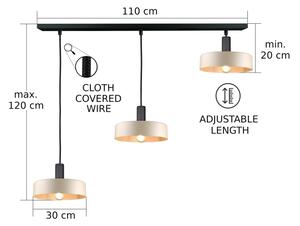 Lampadario a sospensione con filo LATTE 3xE27/60W/230V beige/nero