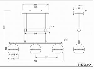 Trio - Lampadario a sospensione con filo FLETCHER 3xE14/40W/230V cromo opaco