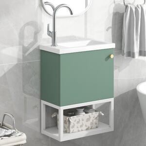 Mobile bagno con lavandino e mobiletto sottolavabo, sospeso, salvaspazio, facile da montare, 39×21×50 cm,Verde