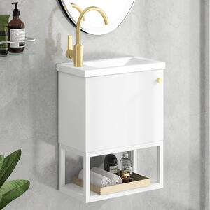 Mobile bagno con lavabo e mobiletto 40 cm, sospeso, salvaspazio, facile da montare, ideale per piccoli bagni degli ospiti,Bianco