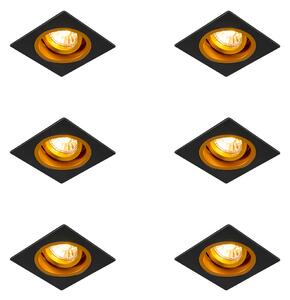 Set di 6 faretti da incasso neri con oro 9,3 cm ruotabili e inclinabili - Chuck