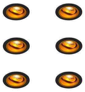 Set di 6 faretti da incasso rotondi neri con oro orientabili e inclinabili - Chuck