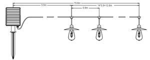 Catena LED solare 15xLED/0,2W/3,7V 15,6 m 3000K IP44 2400 mAh