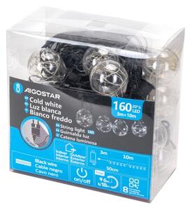 Aigostar - Catena luminosa decorativa LED per esterni, 160 LED, 3,6 W, 230 V, 10 m, IP44, bianco freddo