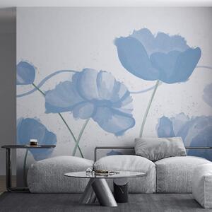 Carta da parati Delicati fiori dalle morbide tonalità blu, Carta da parati acquerello sul muro, Carta da parati popolare, t00360 - Tapeko.it