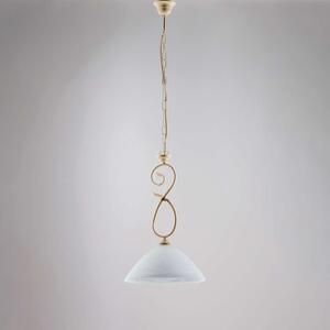 Bonetti Illumina Lampadario in ferro laccato avorio con decorazione effetto decapè e rifiniture in oro antico con diffusore in vetro diametro 13 - 1 l