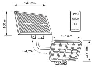 Riflettore LED solare con sensore INTEGRA LED/3W/3,7V IP44 + +TC
