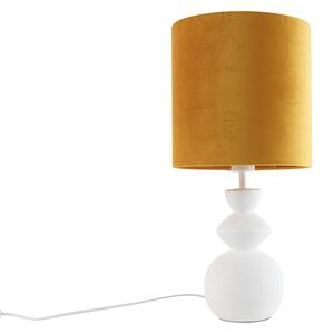 Design tafellamp wit velours kap geel met goud 25 cm - Alisia