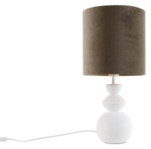 Design tafellamp wit velours kap taupe met goud 25 cm - Alisia