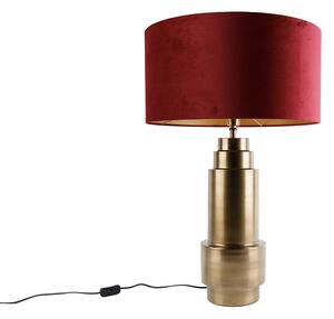 Tafellamp brons velours kap rood met goud 50 cm - Bruut