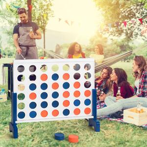 Costway Forza 4 con 42 monete di plastica gamb in legno massiccio borsa per il trasporto, Gioco forza 83,5x71,5cm Bianco