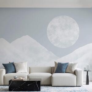 Carta da parati La luna su una montagna innevata, Carta da parati acquerello sul muro, Carta da parati popolare, t00650v1 - Tapeko.it