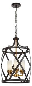 Lampadario industriale a gabbia nero e ottone con paralumi a candela ASTILA W3
