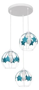 Lampadario a sospensione per bambini STARS 3xE27/15W/230V turchese/bianco