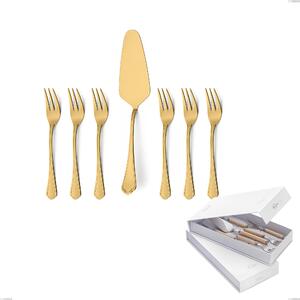 Confezione a libro 7 pezzi, forchettine pi� paletta dolce Domus Gold, Acciaio 18/10, spessore 3 mm