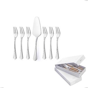 Confezione a libro 7 pezzi, forchettine pi� paletta dolce Domus Silver, Acciaio 18/10, spessore 3 mm