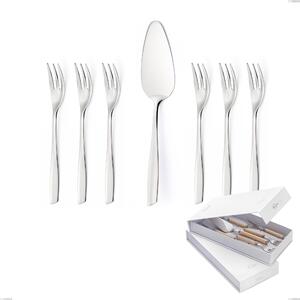 Confezione a libro 7 pezzi, forchettine pi� paletta dolce Eleven, (acciaio 18.10 aisi304), spessore 2.5 mm finitura lucido a specchio