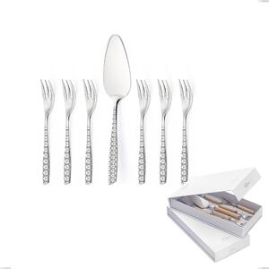Confezione a libro 7 pezzi, forchettine pi� paletta dolce eleven exa, Acciaio inox Aisi 304 Acciaio lucido disegno laser, spessore 2.5mm