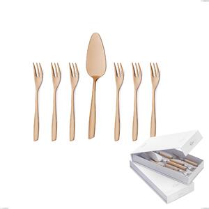 Confezione a libro 7 pezzi, forchettine pi� paletta dolce Eleven rose brunita lucida , Acciaio inox 18/10 (AISI 304), spessore 2,5 mm
