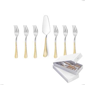 Confezione a libro 7 pezzi, forchettine pi� paletta dolce Hermitage oro, acciaio 18-10, oro 24 carati lucido, spessore 2.5 mm