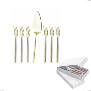 Confezione a libro 7 pezzi, forchettine pi� paletta dolce Kyoto Origami Tin Gold, Acciaio inox (Aisi 304) trattamento pvd acciaio lucido