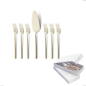 Confezione a libro 7 pezzi, forchettine pi� paletta dolce Kyoto Sabbiato Champagne, Acciaio inox (Aisi 304) inox sabbiato