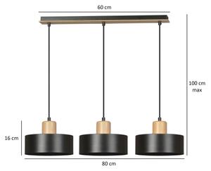Lampadario a sospensione con filo TORIN 3xE27/15W/230V nero