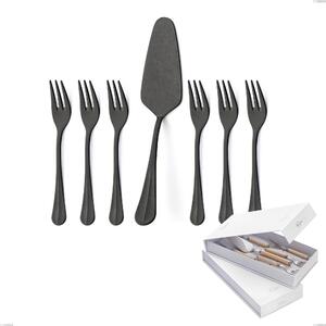 Confezione a libro 7 pezzi, forchettine pi� paletta dolce Royal Retr� PVD Black, Acciaio inox 18/10 antico, spessore 2.5 mm, pvd black