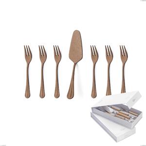 Confezione a libro 7 pezzi, forchettine pi� paletta dolce Royal Retr� PVD Chocolate, Acciaio 18/10 antico, spessore 2.5 mm, pvd chocolate