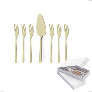 Confezione a libro 7 pezzi, forchettine pi� paletta dolce Venice Tin Gold, Acciaio Inox 18-10 trattamento pvd oro, spessore 4 mm
