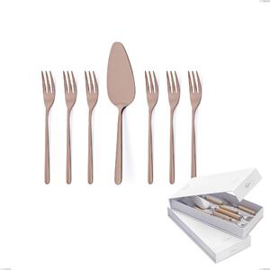 Confezione a libro 7 pezzi, forchettine pi� paletta dolce Venice Copper Bronze, Acciaio Inox 18-10 trattamento pvd bronzo, spessore 4 mm