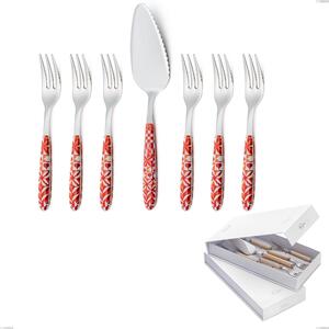 Confezione a libro 7 pezzi, forchettine pi� paletta dolce vero circle, acciaio 18.0 nickel free, manicatura pbt sublimato acciaio lucido