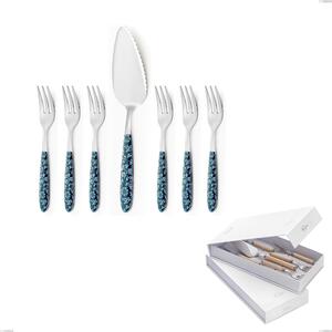Confezione a libro 7 pezzi, forchettine pi� paletta dolce vero flowers, acciaio 18.0 nickel free, manicatura pbt sublimato acciaio lucido