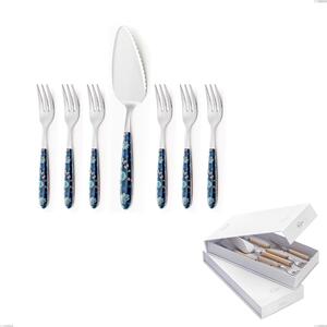 Confezione a libro 7 pezzi, forchettine pi� paletta dolce vero garden, acciaio 18.0 nickel free, manicatura pbt sublimato acciaio lucido