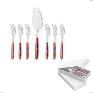 Confezione a libro 7 pezzi, forchettine pi� paletta dolce vero linear, acciaio 18.0 nickel free, manicatura pbt sublimato acciaio lucido