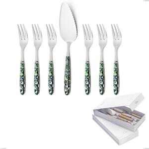 Confezione a libro 7 pezzi, forchettine pi� paletta dolce vero icon, acciaio 18.0 nickel free, manicatura pbt sublimato acciaio lucido