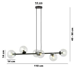 Lampadario a sospensione con filo ROSSI 6xE14/10W/230V nero/limpido