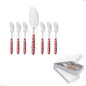 Confezione a libro 7 pezzi, forchettine pi� paletta dolce Vero poppy, acciaio 18.0 nickel free, manicatura pbt sublimato acciaio lucido