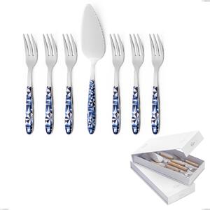Confezione a libro 7 pezzi, forchettine pi� paletta dolce vero triangle, acciaio 18.0 nickel free, manicatura pbt sublimato acciaio lucido