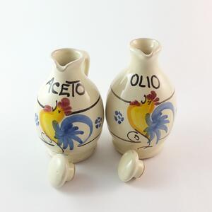 Ceramiche pugliesi set bilancino per olio e aceto decorato a mano in terracotta pugliese colore Beige