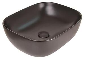 Lavabo da appoggio in Vetroceramica Aqbau® nero, completo di piletta, ideale per bagno, lavabo da bagno, lavabo per lavamani, dimensioni 49 x 39,5 cm, adatto per bagni e servizi igienici per ospiti