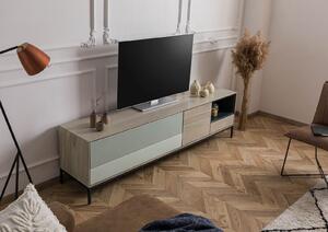 Mobile TV in legno di Acacia 200x45x55 grigio-bianco laccato CHICAGO #02