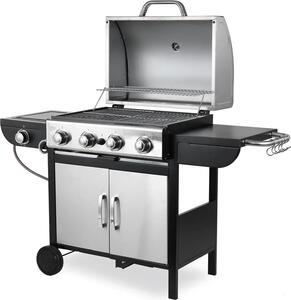 Barbecue a gas - carrello per barbecue - 4+1 bruciatori con bruciatore laterale - gas naturale - acciaio inox - smaltato in porcellana - accensione a impulsi