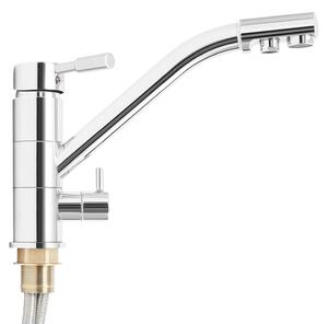 Miscelatore da cucina 3-in-1 - Ottone - Acqua fredda e calda - Due manopole - Bocchetta girevole a 360° - Valvola in Vetroceramica - Argento