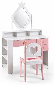 Tavolino da trucco per bambini KOMFOTTEU, completo di sedia e specchio a forma di rombo