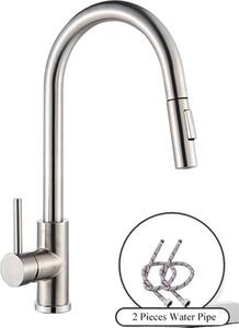 Rubinetto da cucina, funzione spray estraibile, design a montaggio a parete, nichel spazzolato